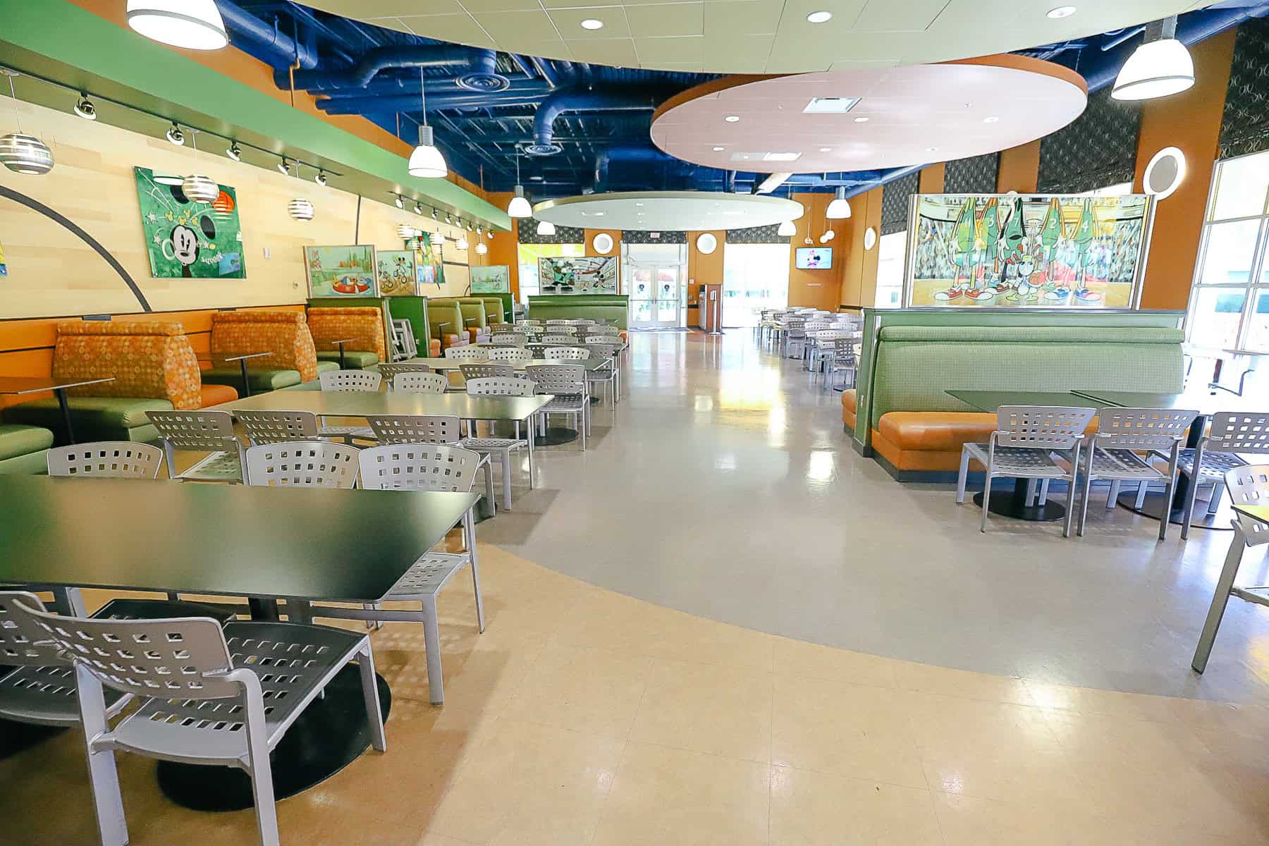 the interior seating area of the food court at All-Star Sports 