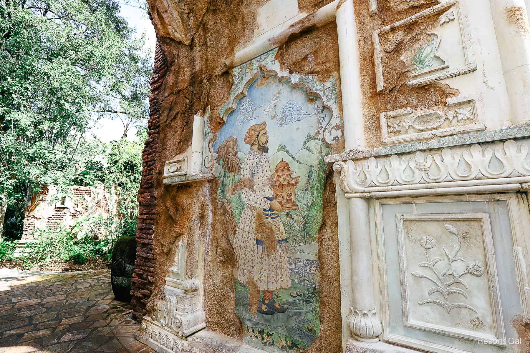 a mural in the ruins of the Maharajah Jungle Trek 