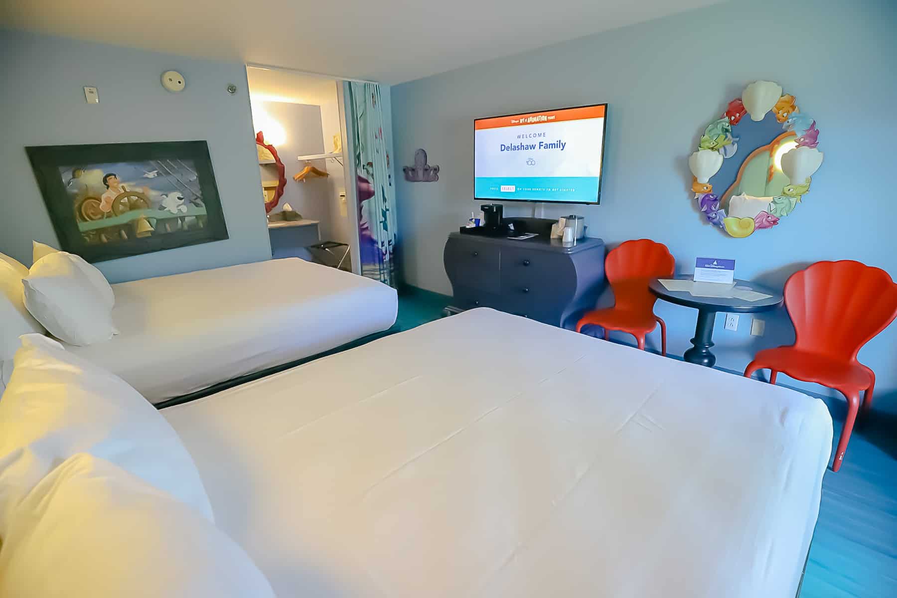 view of room at Art of Animation with two queen beds 