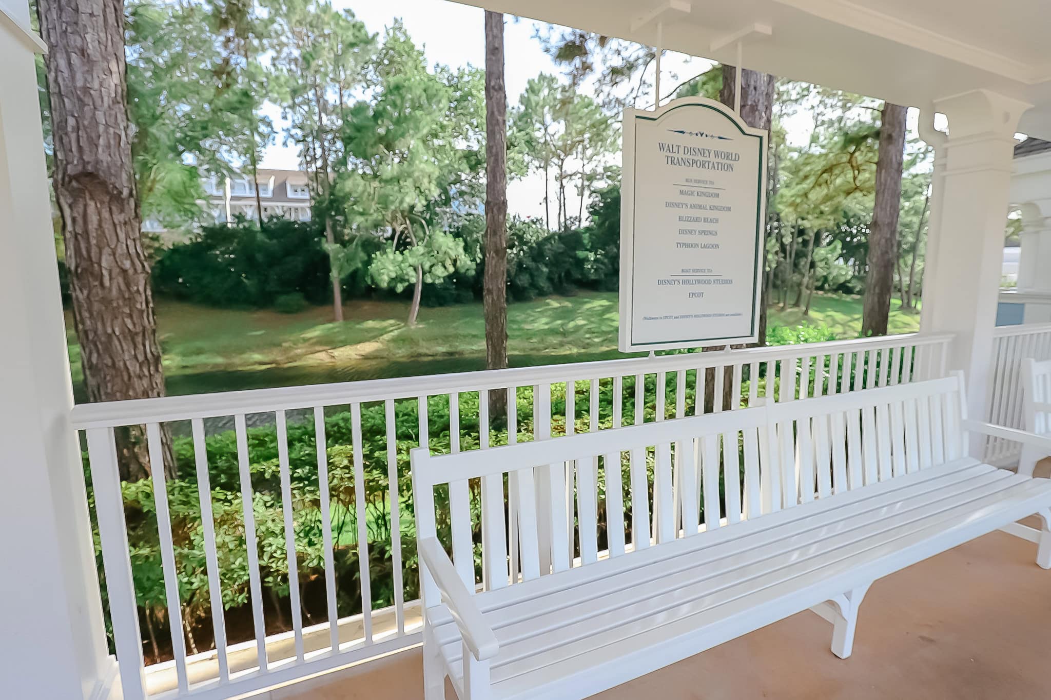 a bench at the bus stop at Disney's Beach Club 