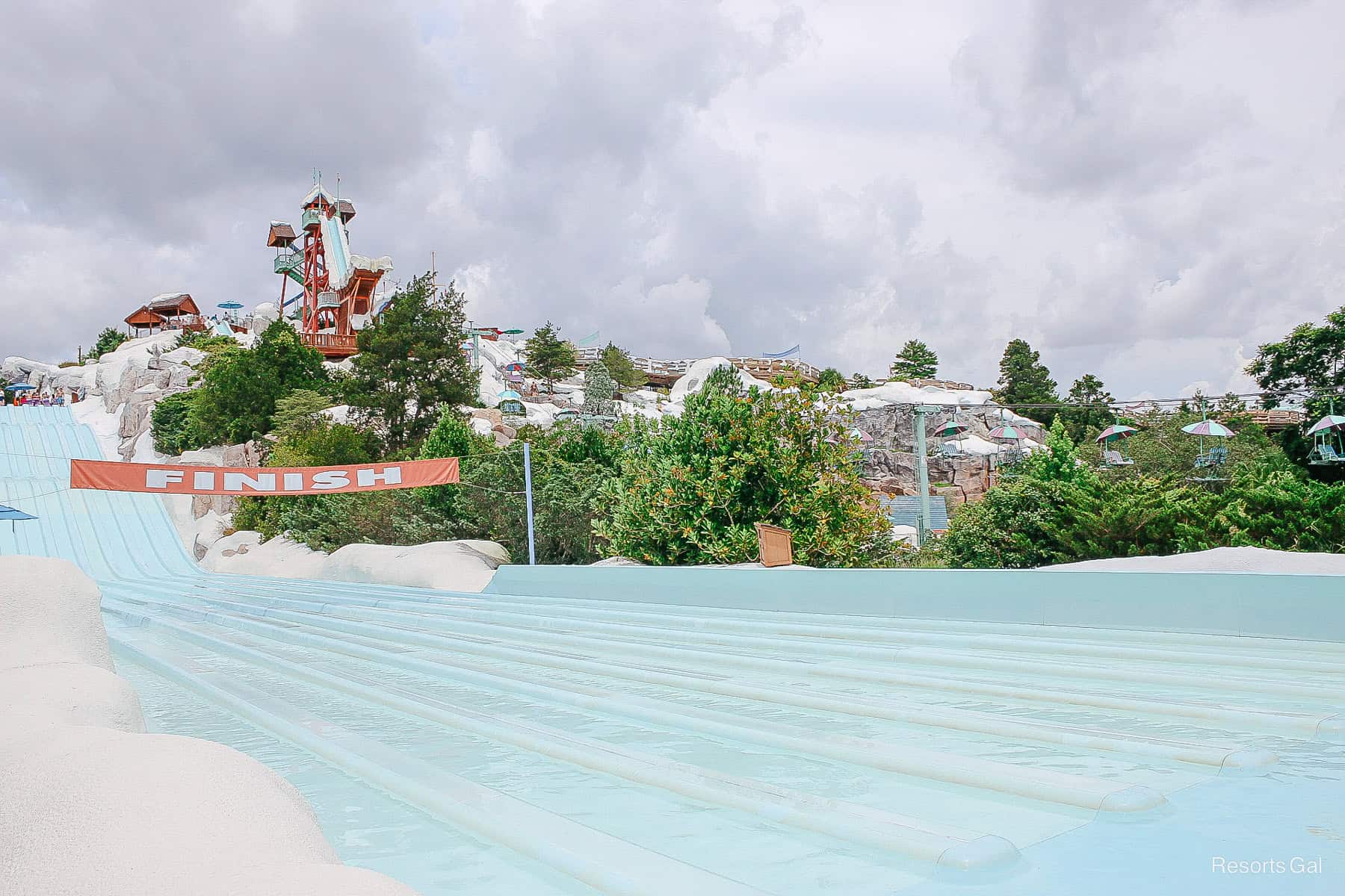 the finish line at the end of Toboggan Racers water slide at Blizzard Beach 