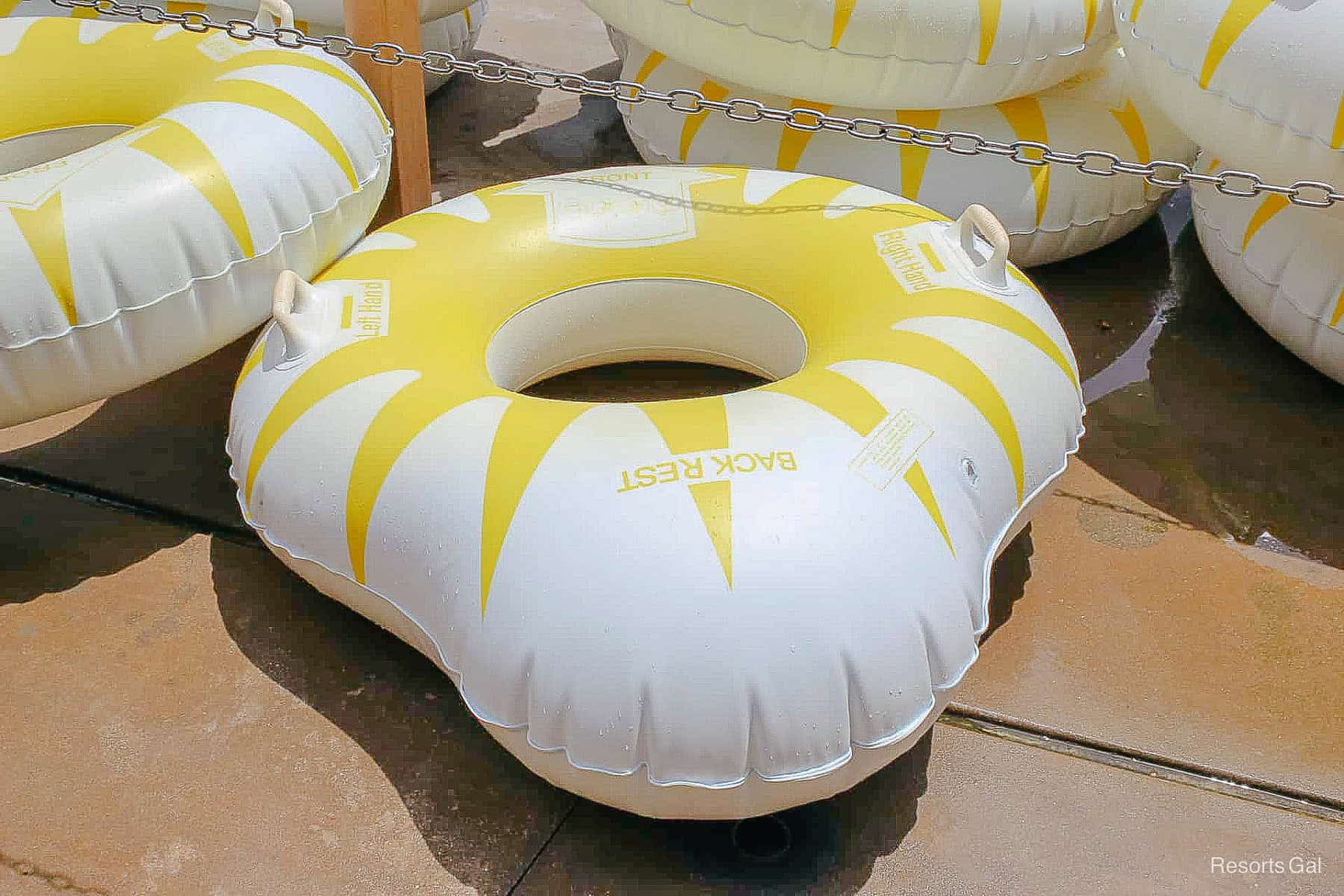 the inner tube that guests ride for Runoff Rapids 