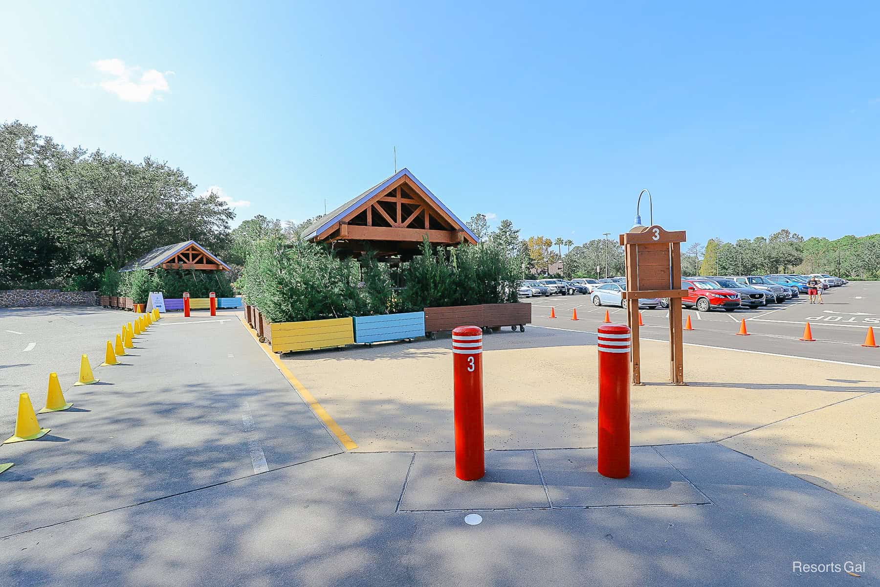 the parking lot and bus stops at Blizzard Beach 