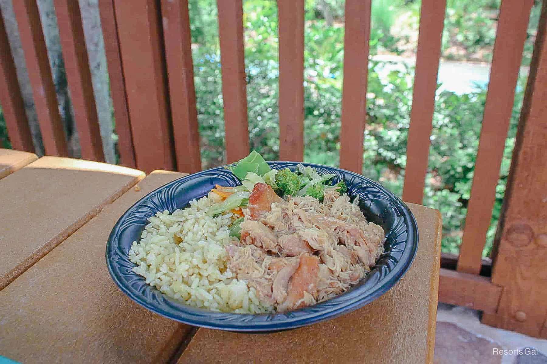 an order of chicken rice bowl with veggies at Blizzard Beach 