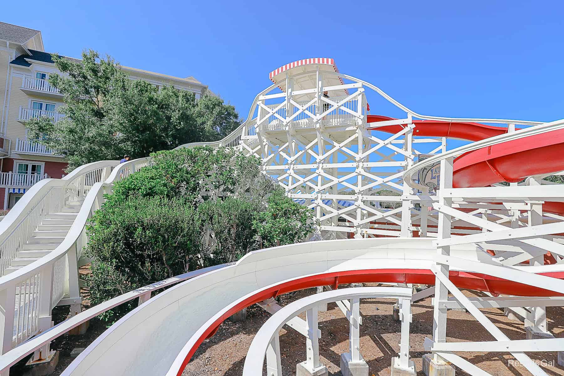 the child-friendly wooden roller coaster slide at the Boardwalk 