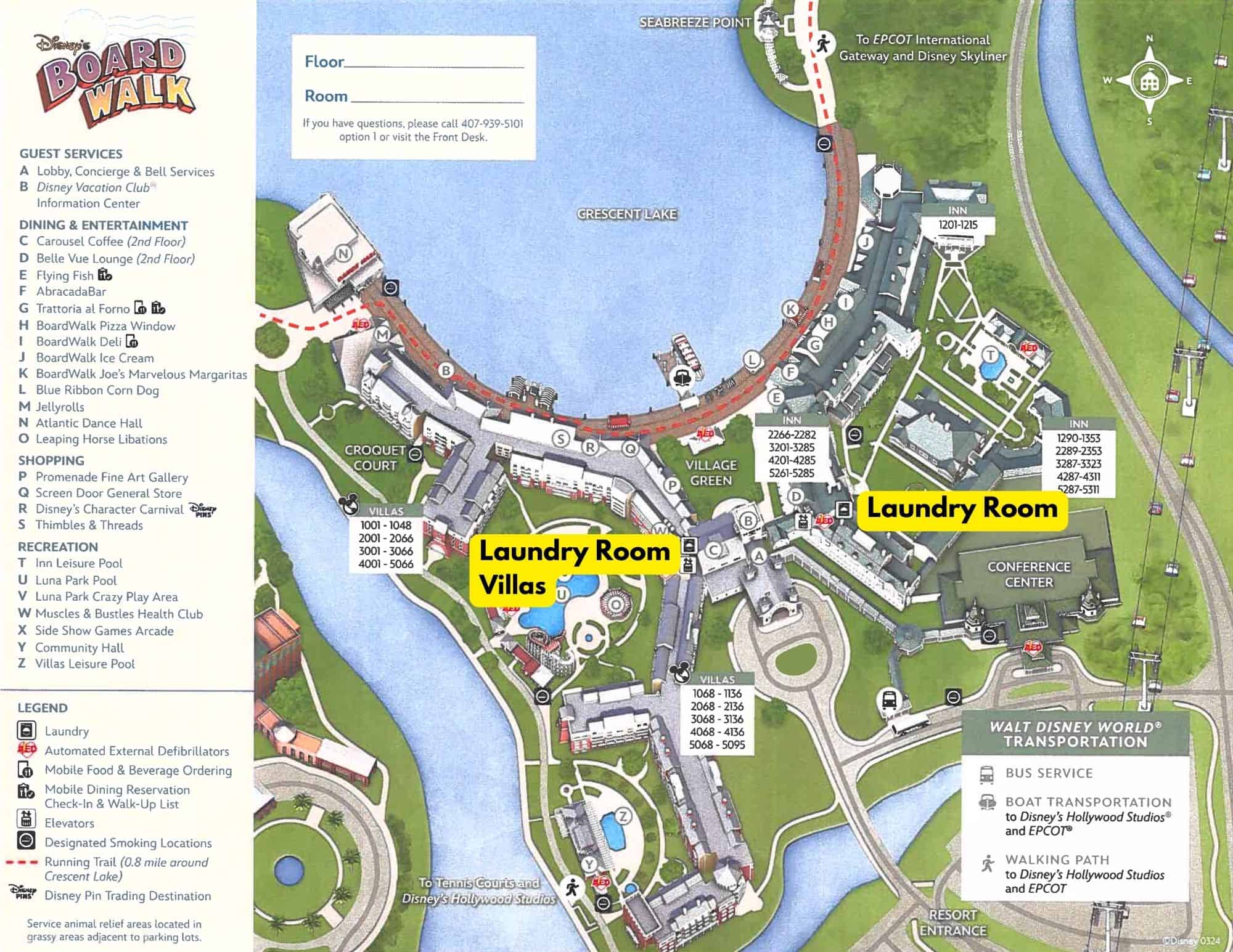 map of the laundry facilities at Disney's Boardwalk Inn Resort 