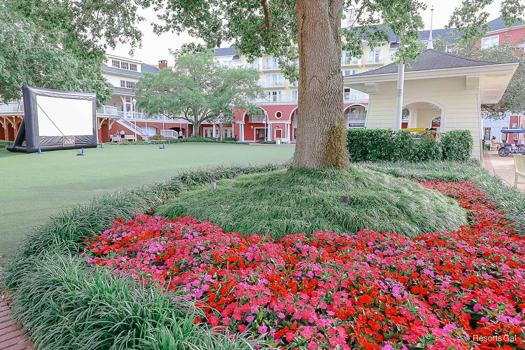 the lawn at Disney's Boardwalk with a blow up movie screen 