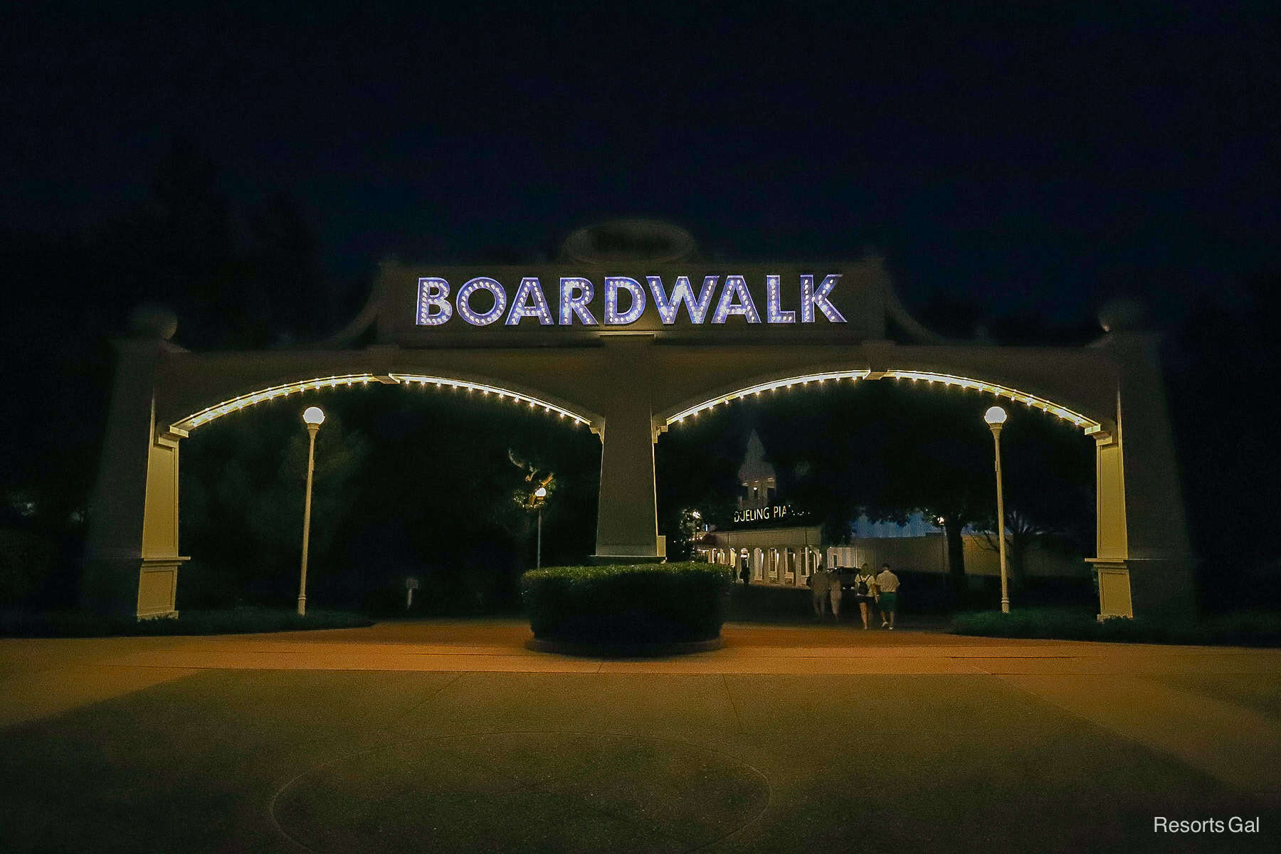 the Boardwalk sign at night 