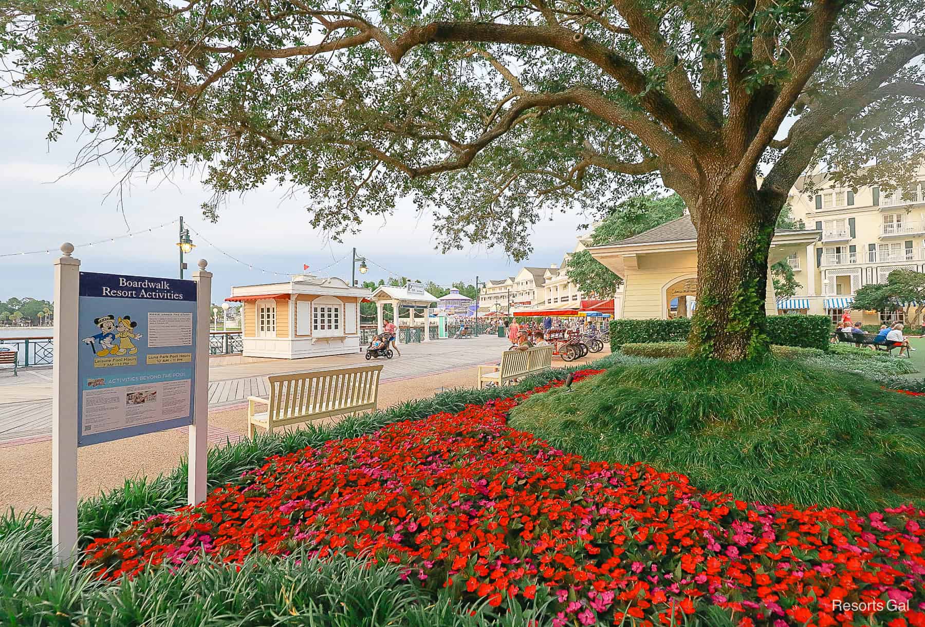 a view of the Boardwalk with the resort recreation calendar 