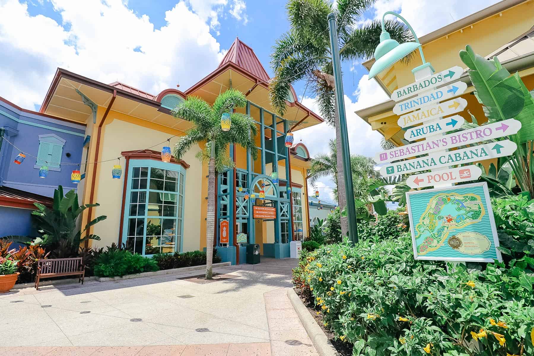 the resort entrance of Disney's Caribbean Beach 