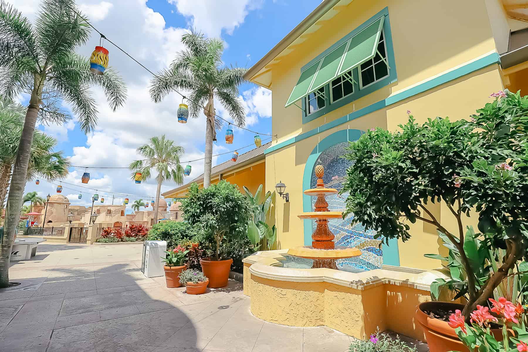 the fountain at Disney's Caribbean Beach Resort's main entrance