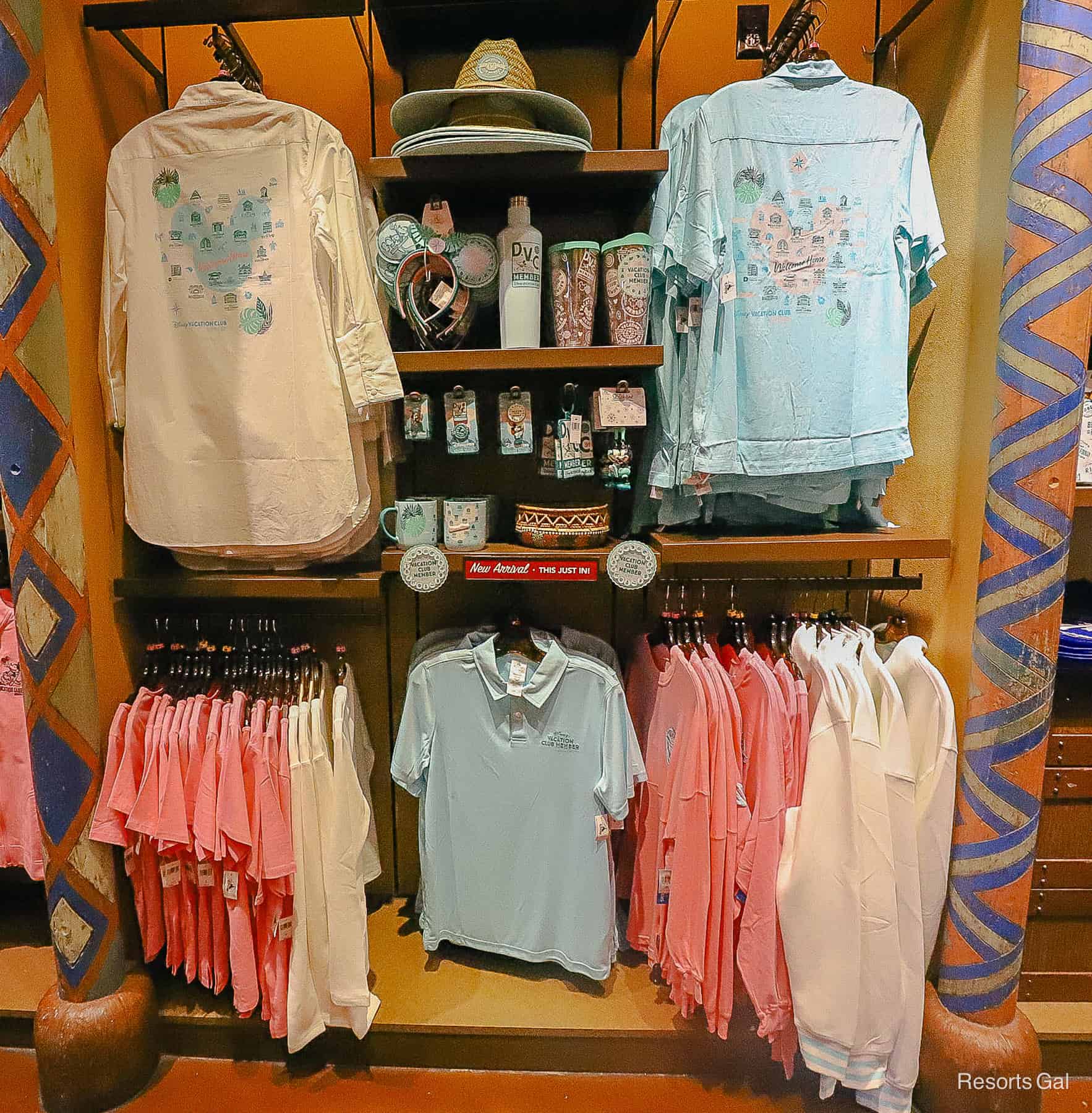 display with the entire collection of 2024 Disney Vacation Club merchandise 