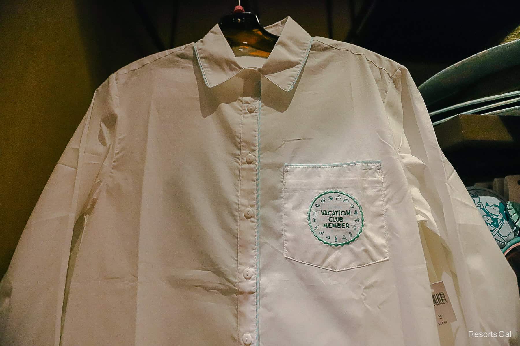 white night-shirt with Vacation Club Member on the lapel 