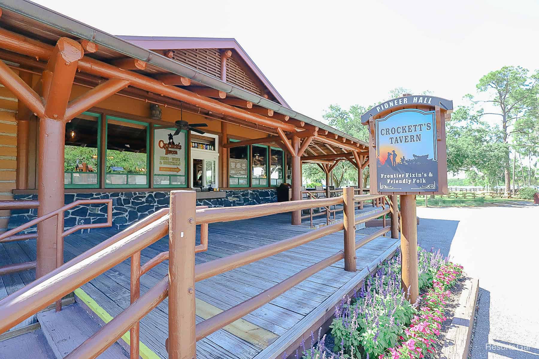 the front porch of Crockett's Tavern Lounge at Fort Wilderness 