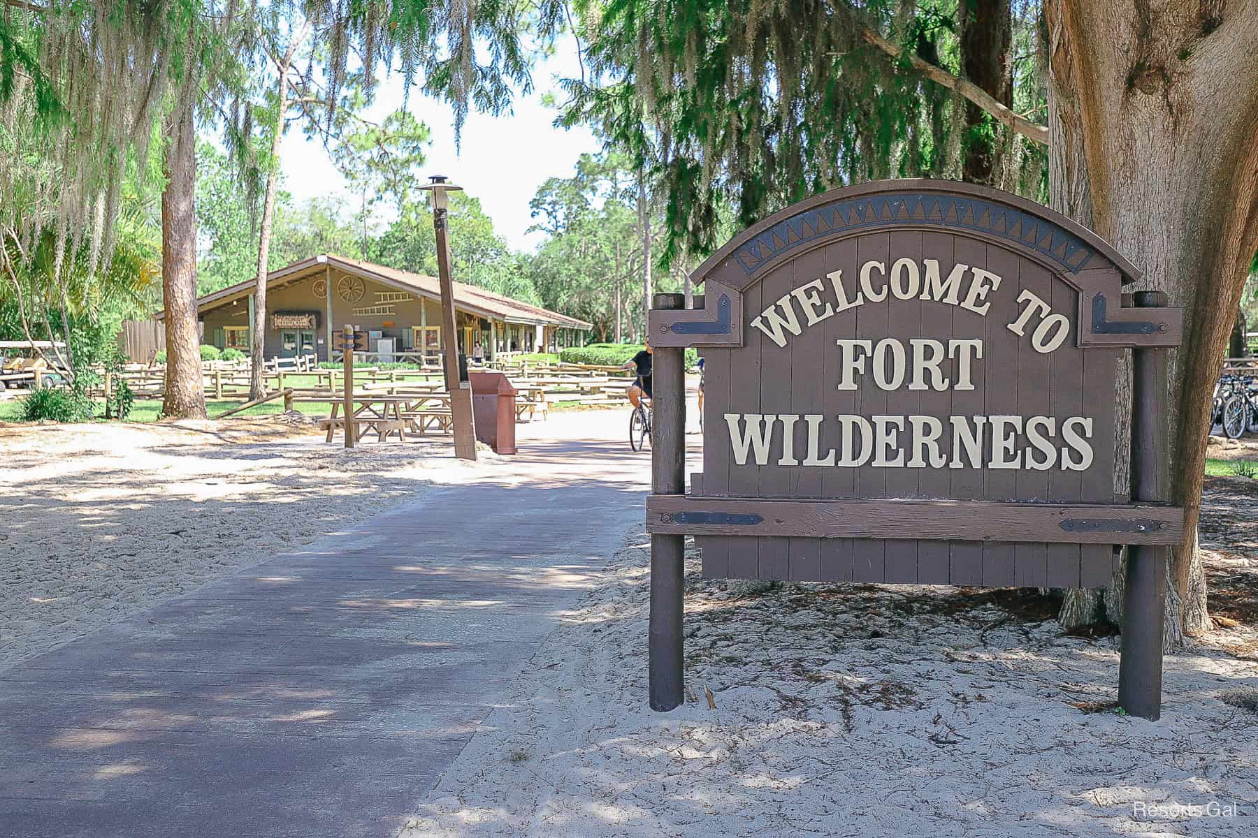 the entrance sign welcoming guests to Fort Wilderness 