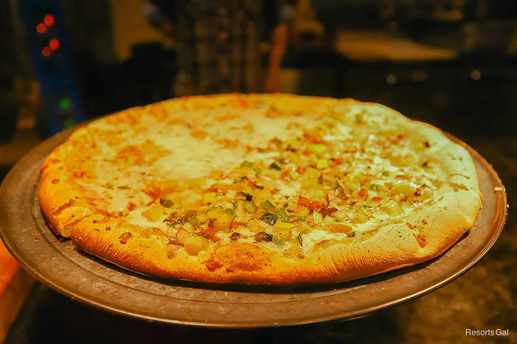 a whole pizza at Trail's End Restaurant 