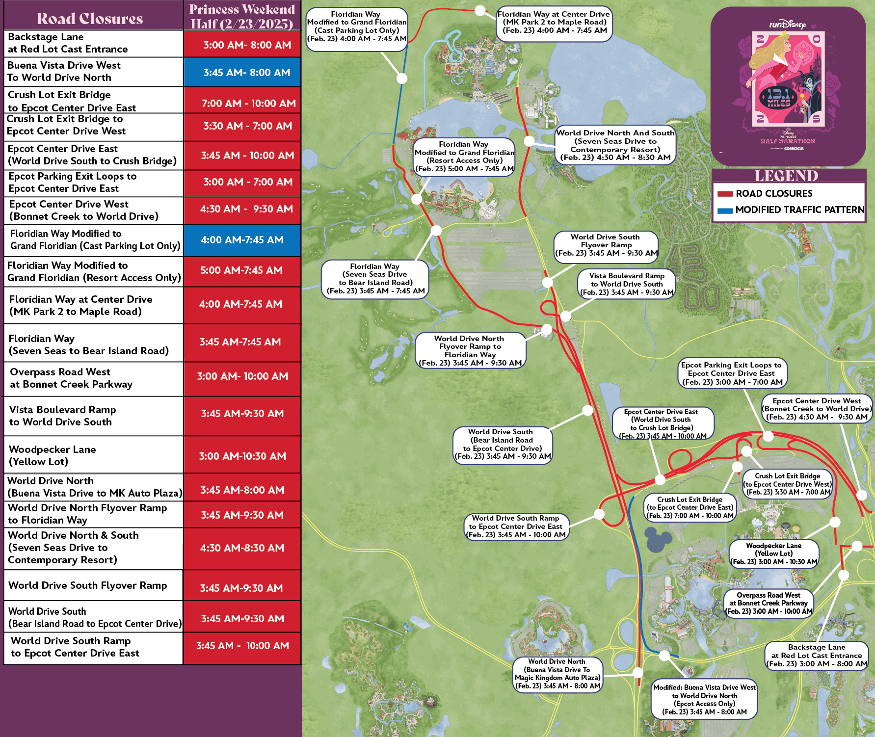 Princess Half Marathon Road Closures 