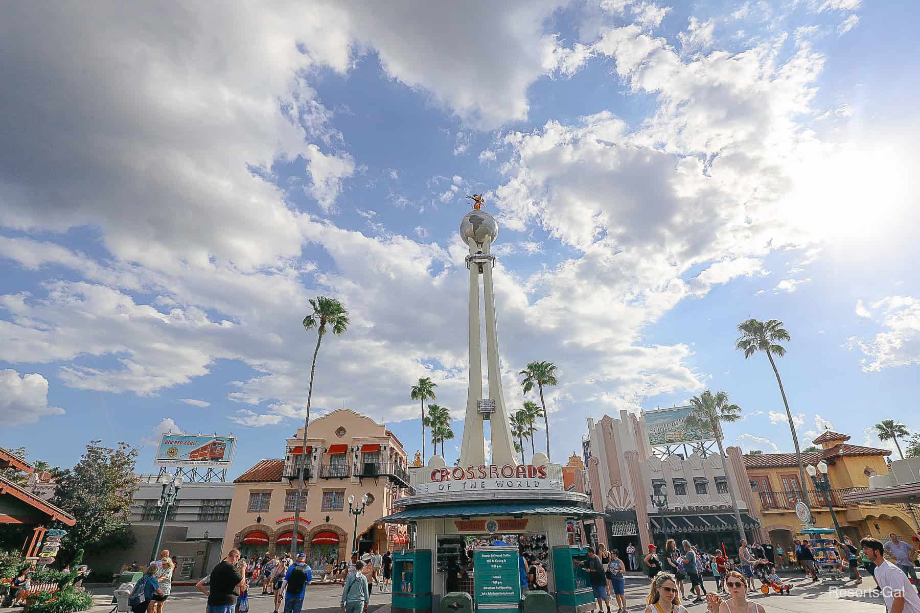 Guests entering and exiting the park of Disney's Hollywood Studios. 