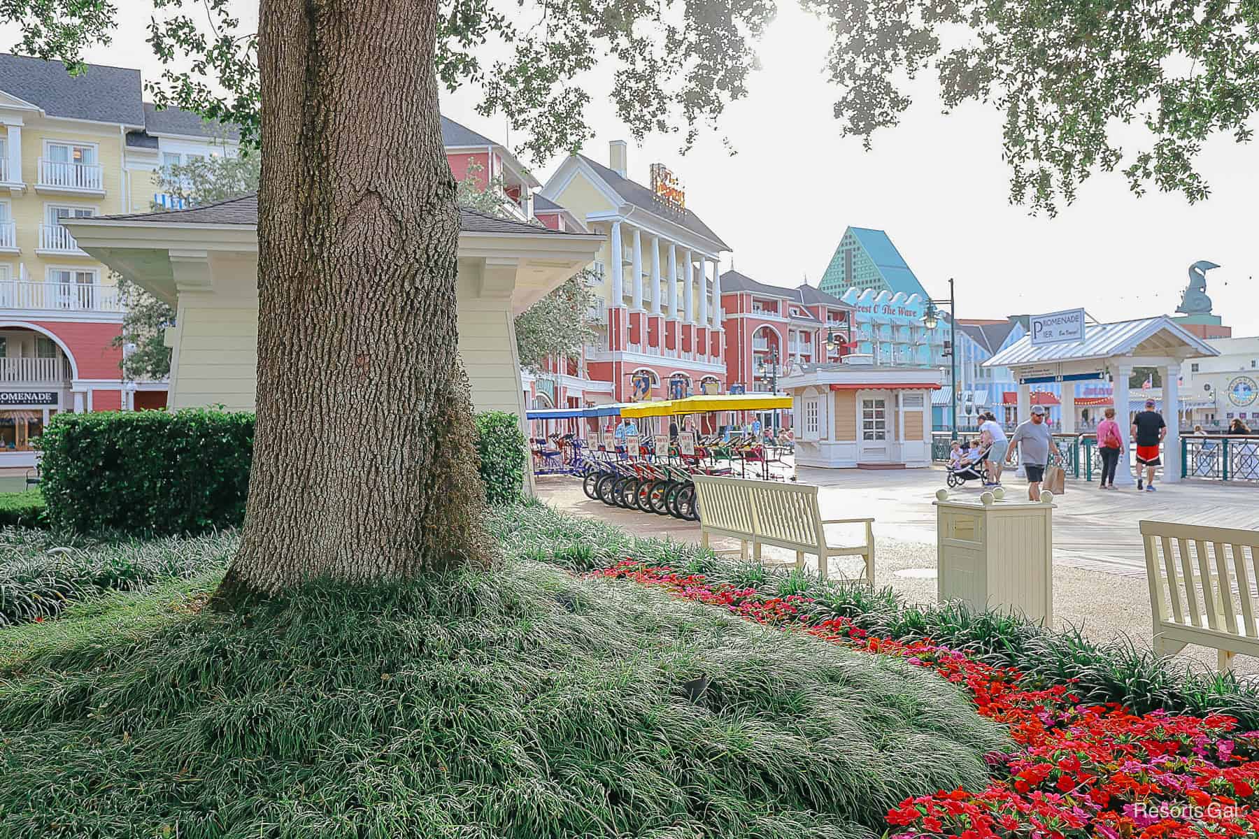 a scenic afternoon with guests enjoying the BoardWalk Resort at Disney 