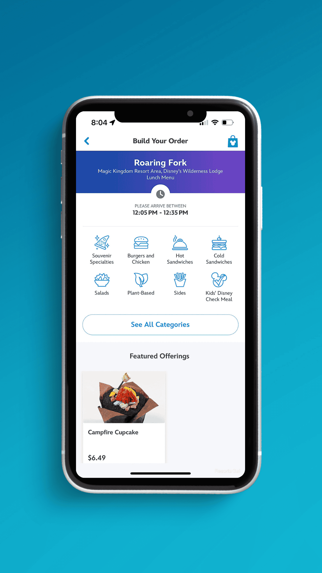 the Roaring Fork mobile order screen at Disney World 