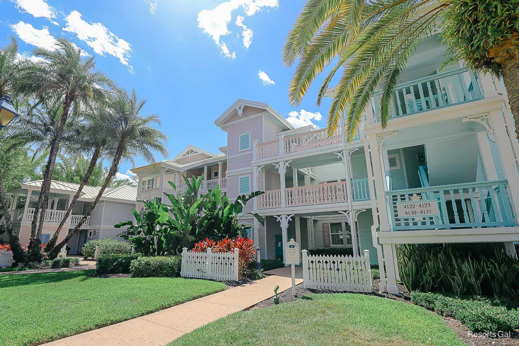 building with pinks and mint colors at Old Key West 