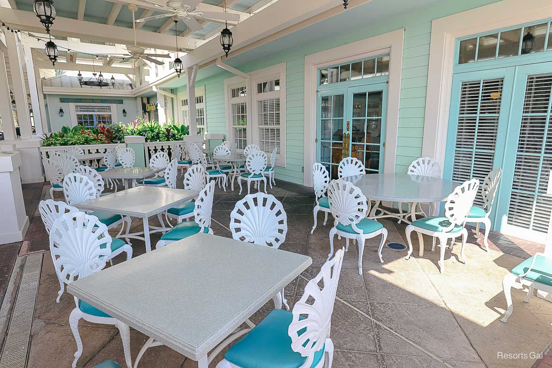 an outdoor patio where a guest could enjoy a cup of coffee 