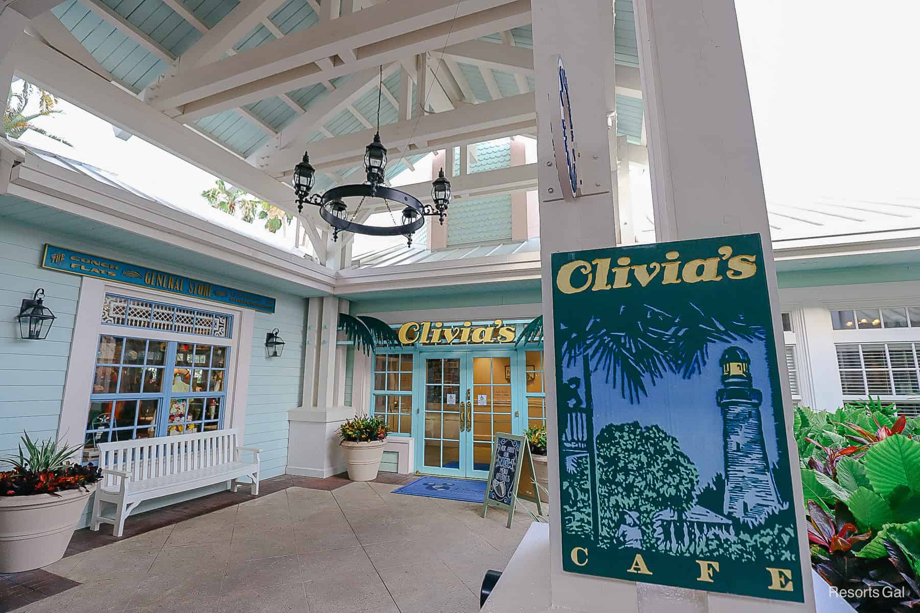 the entrance of Olivia's Cafe at Disney's Old Key West 