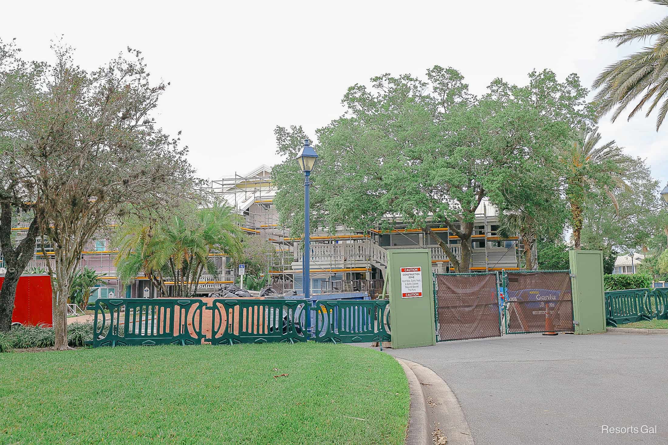 a construction area at Disney's Old Key West with fences around the building area 