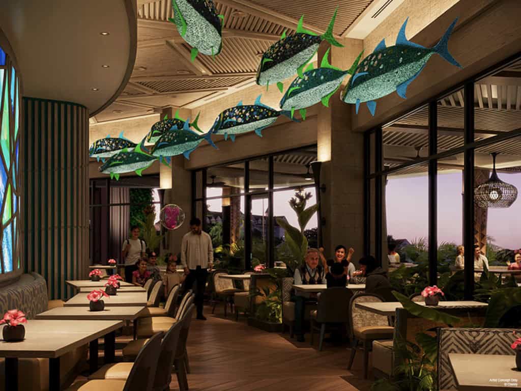 Concept Art the interior of a new restaurant at Disney's Polynesian Island Tower DVC 