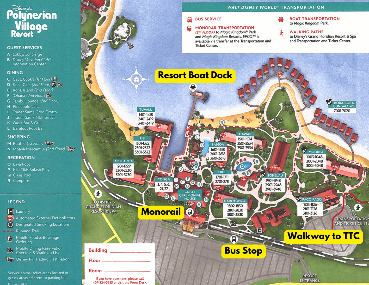 Disney's Polynesian Transportation Map (with Destinations)