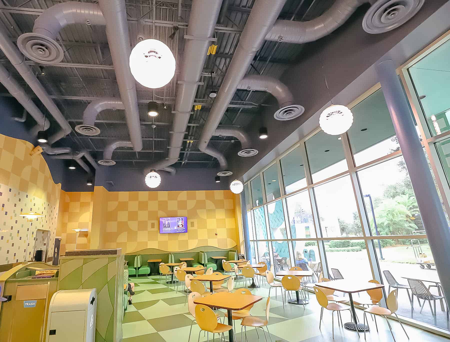 Pop Century Resort Dining room at the food court with open exposed ceiling 