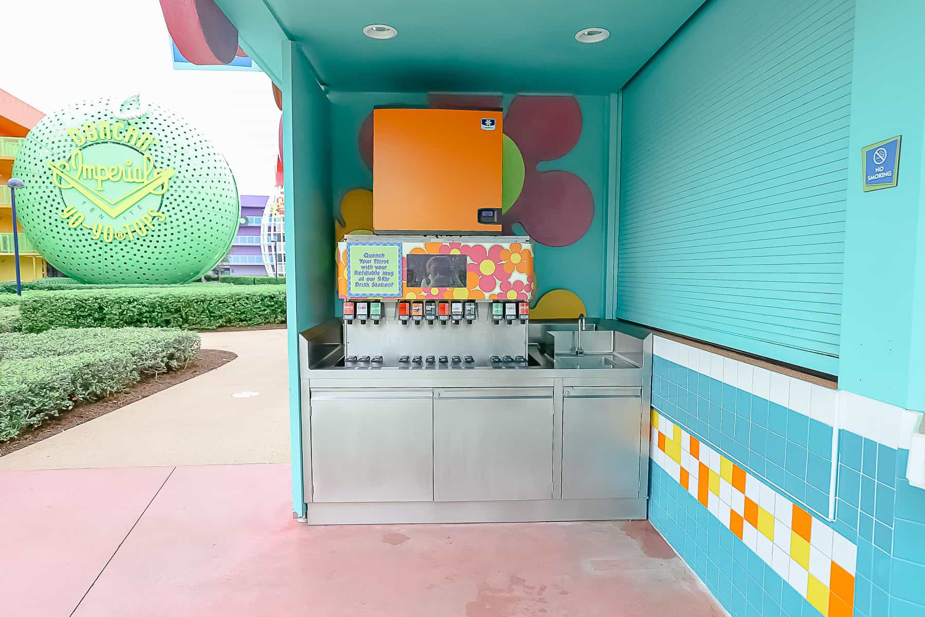 beverage refill station near the feature pool at Pop Century 