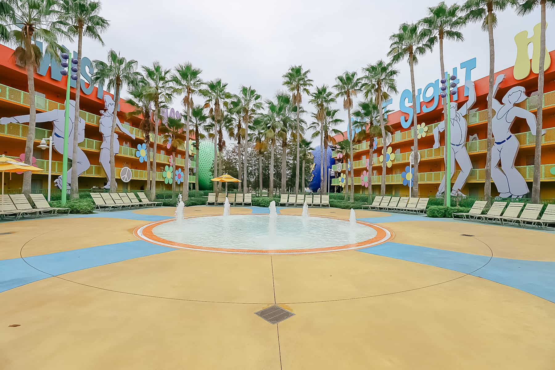 view of the 60s section pool area at Pop Century 
