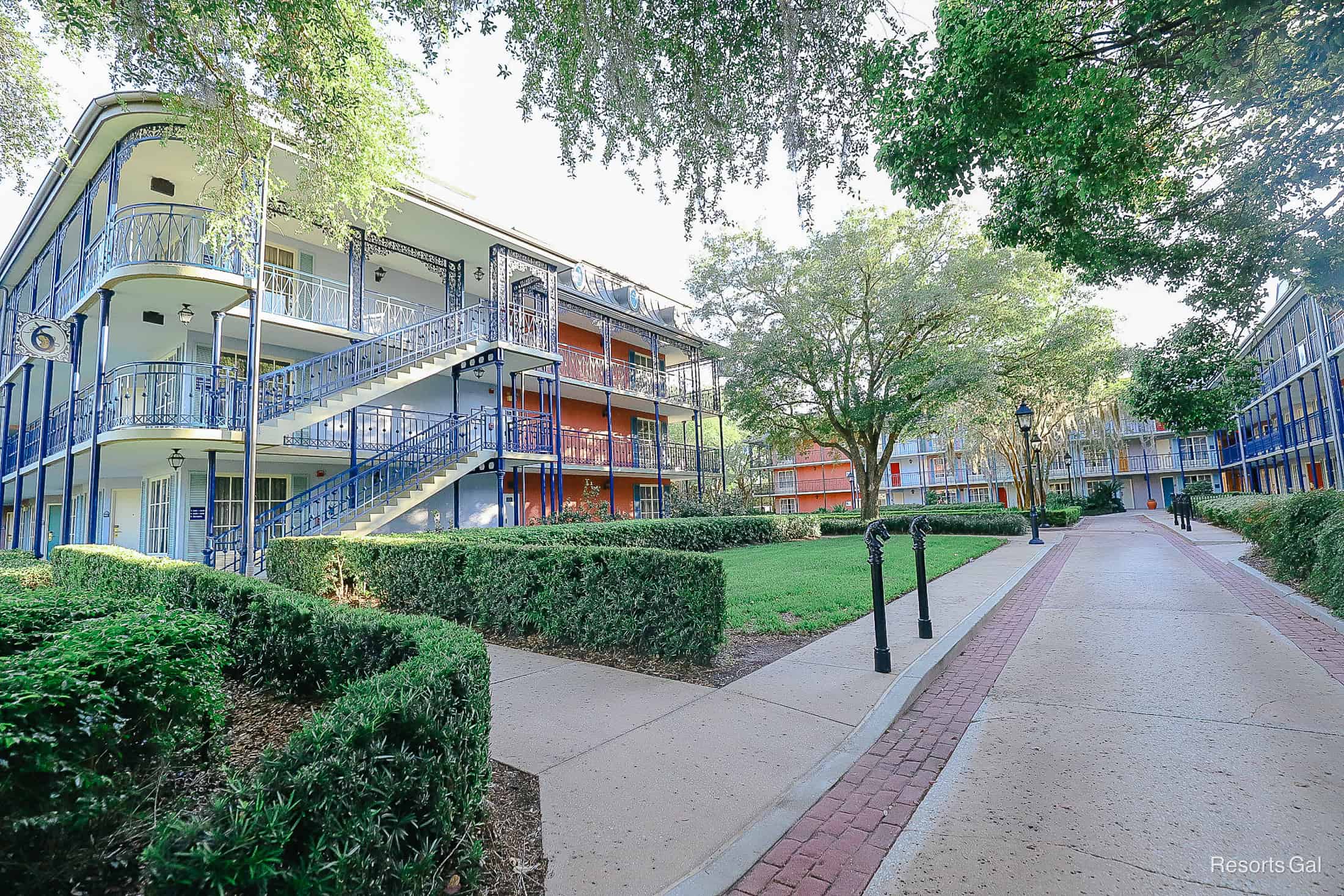 a scenic photo of the buildings at Disney's Port Orleans French Quarter 