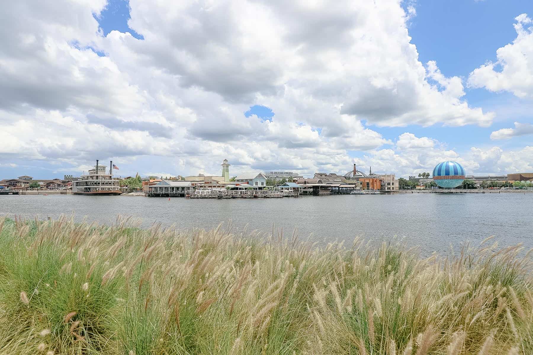 Disney Springs with restaurants sitting along the waterfront 