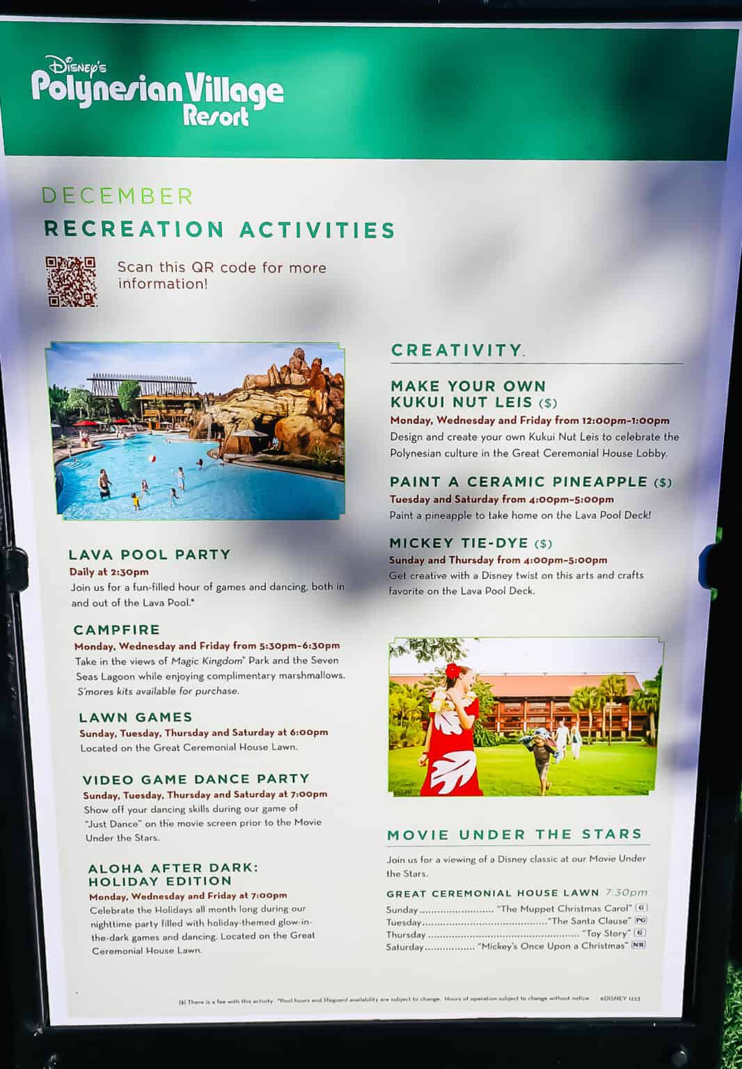 Disney World Resort Recreation Calendars with Movie Under the Stars