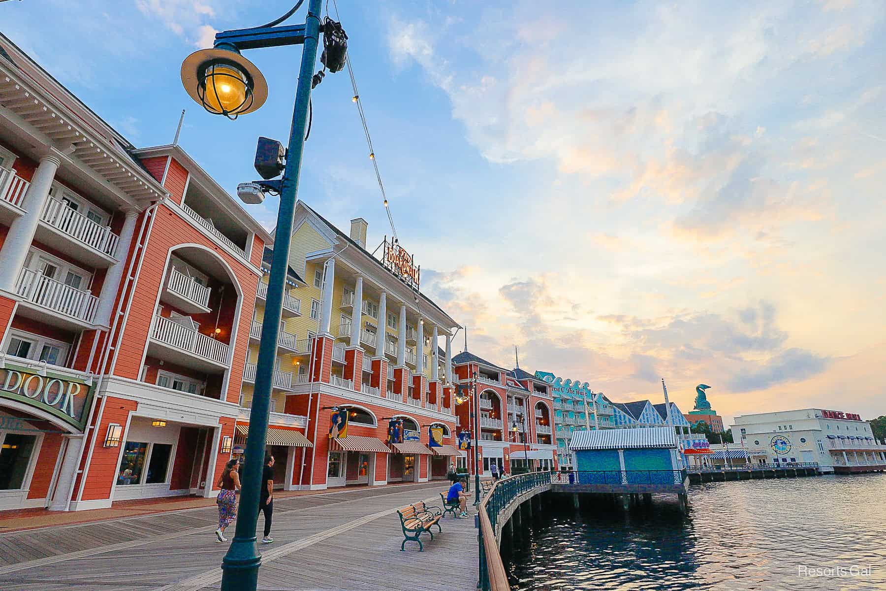 a sunset setting on Disney's Boardwalk 