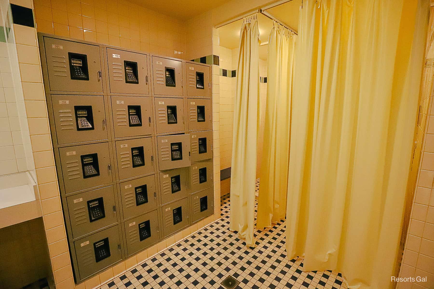 feature image that shows a set of lockers and walk in showers in a pool bath at a Disney Resort 