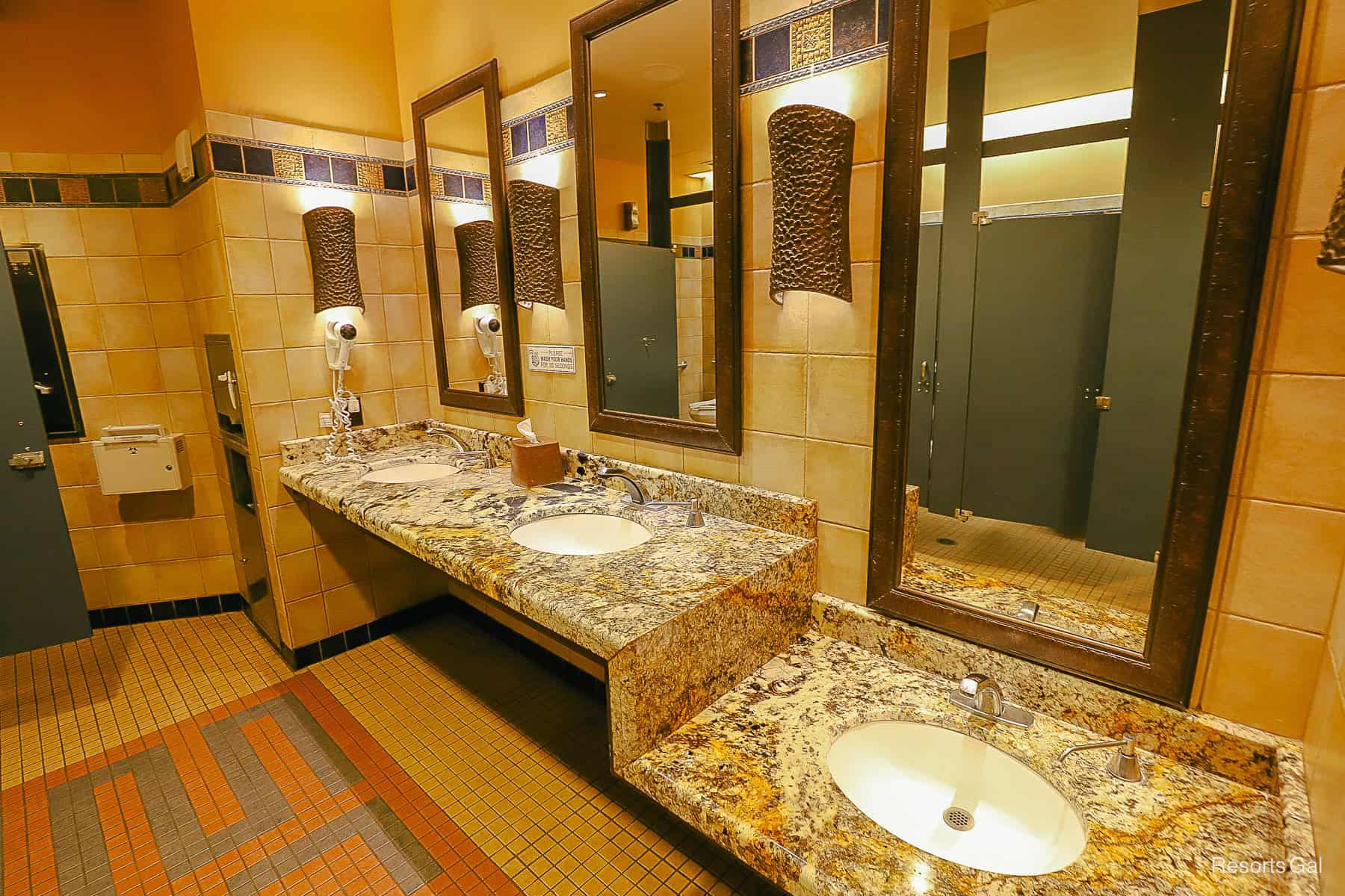 sinks and a hair dryer at the Samawati Springs Pool at Kidani Village 