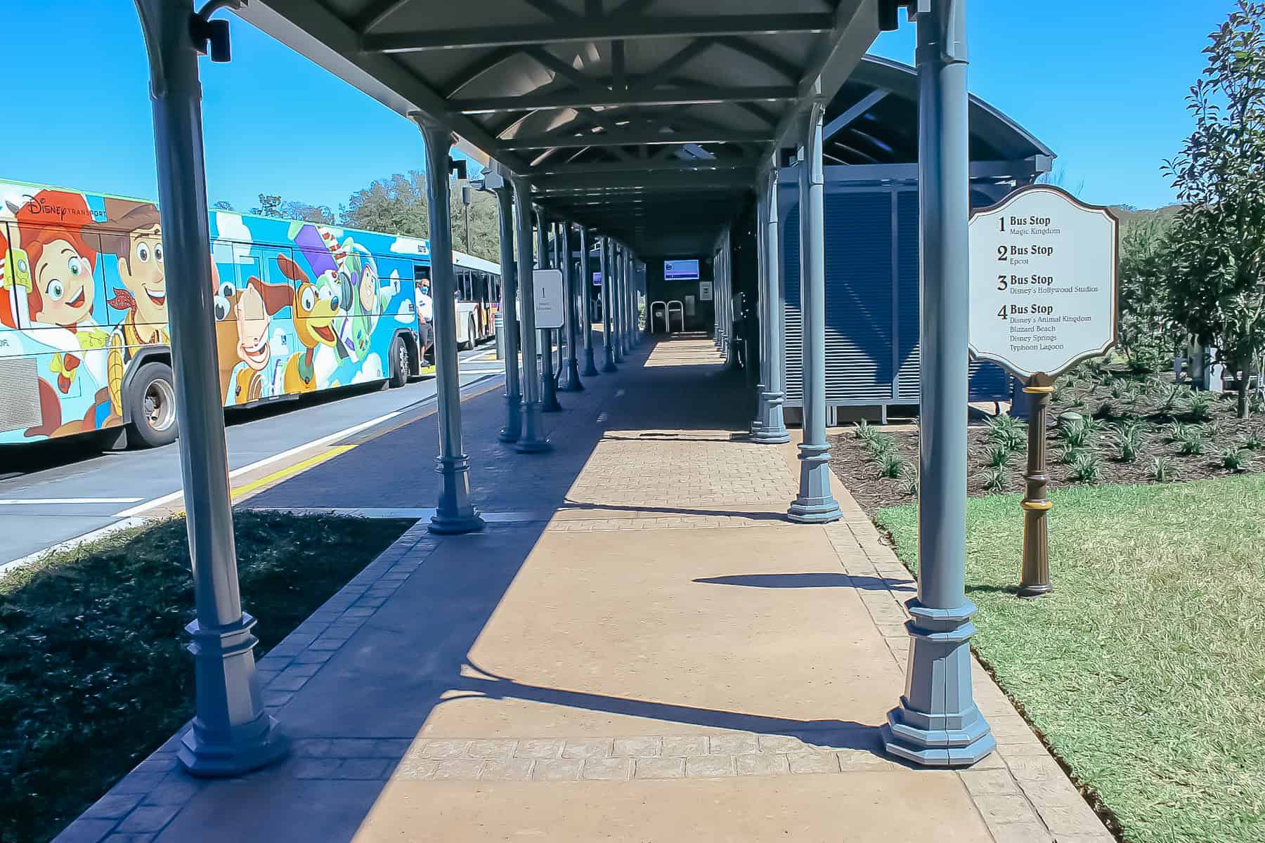 the bus stop at Disney's Riviera Resort 