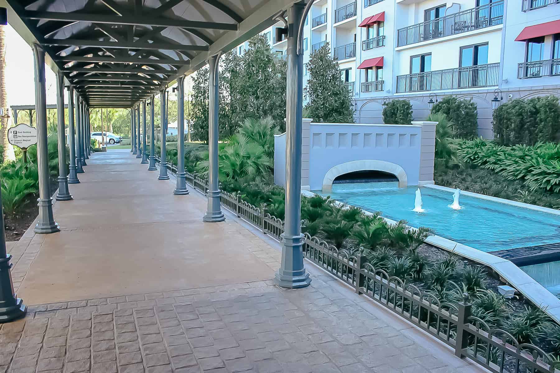 walkway to the bus stop at Disney's Riviera Resort 