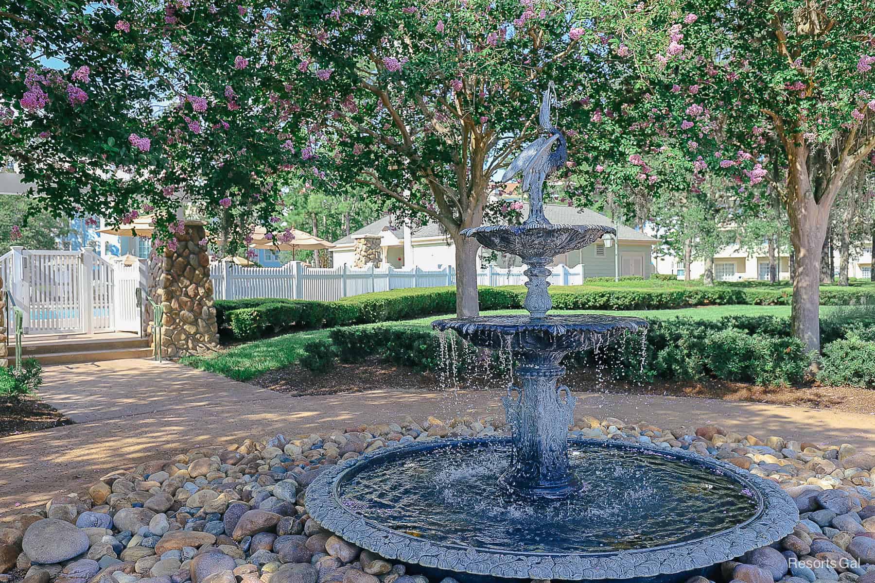 a fountain on the grounds of Saratoga Springs Resort 