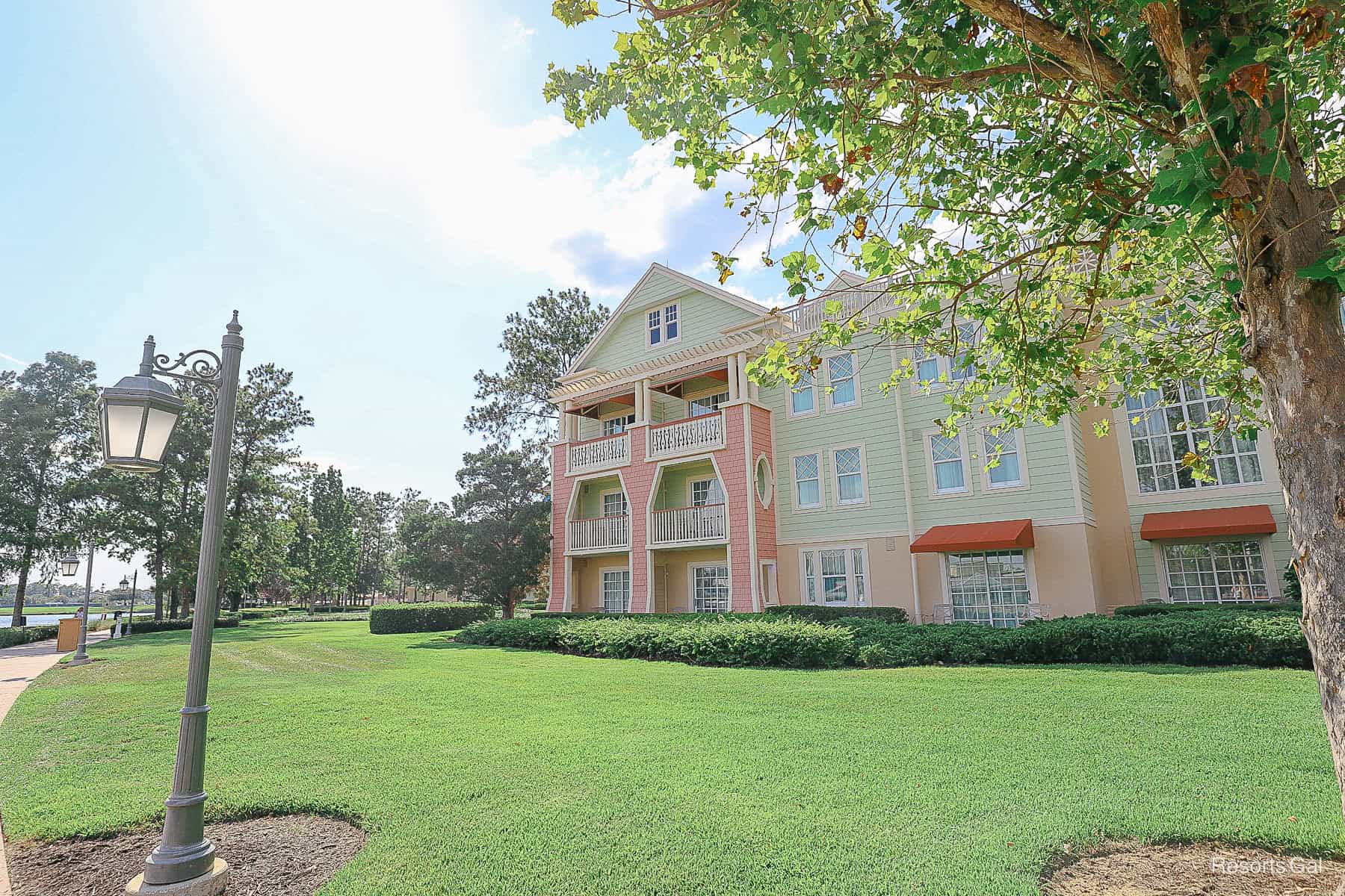 scenic landscape with light pole and green grass at Disney's Saratoga Springs Resort 