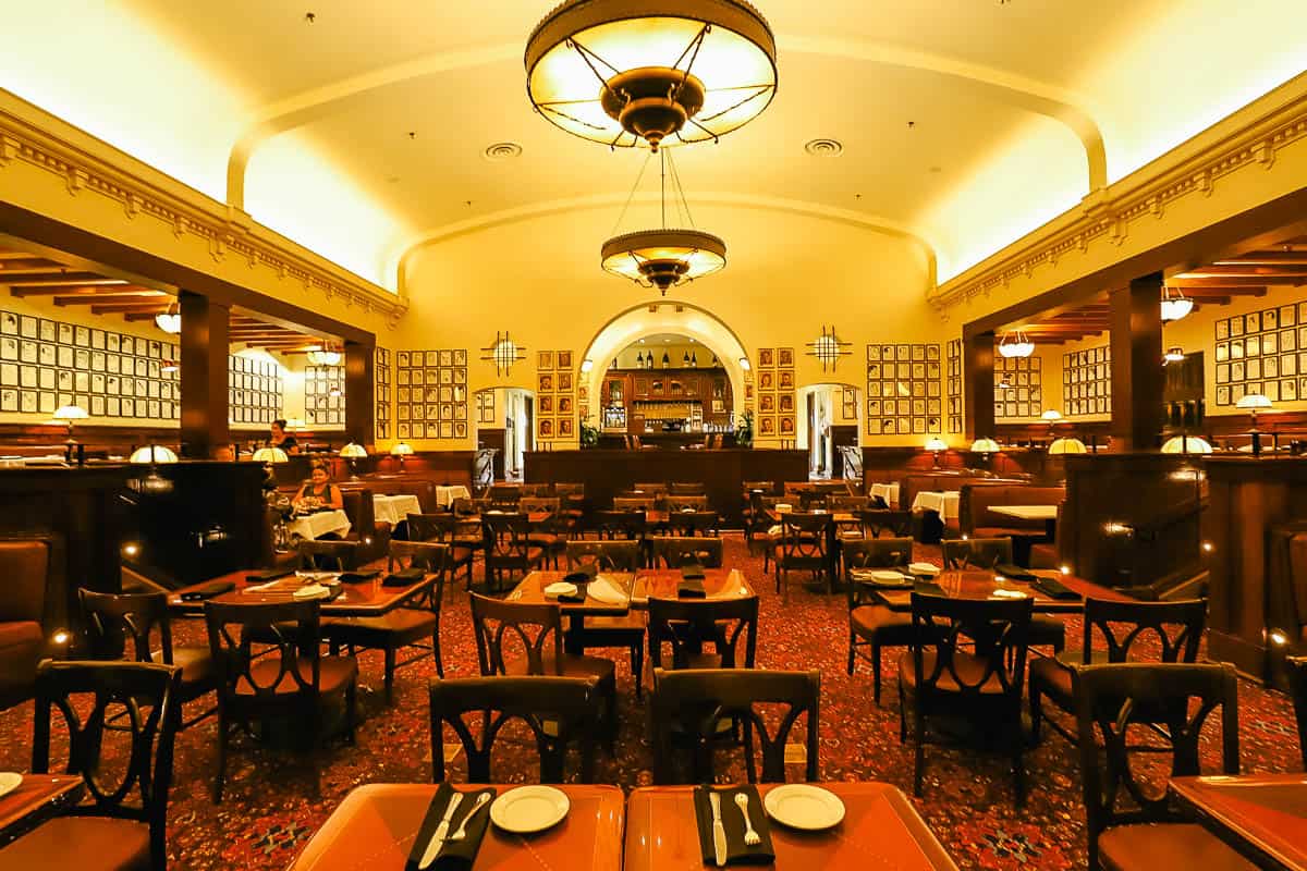 the interior of the Hollywood Brown Derby, a signature dining location at Disney World 