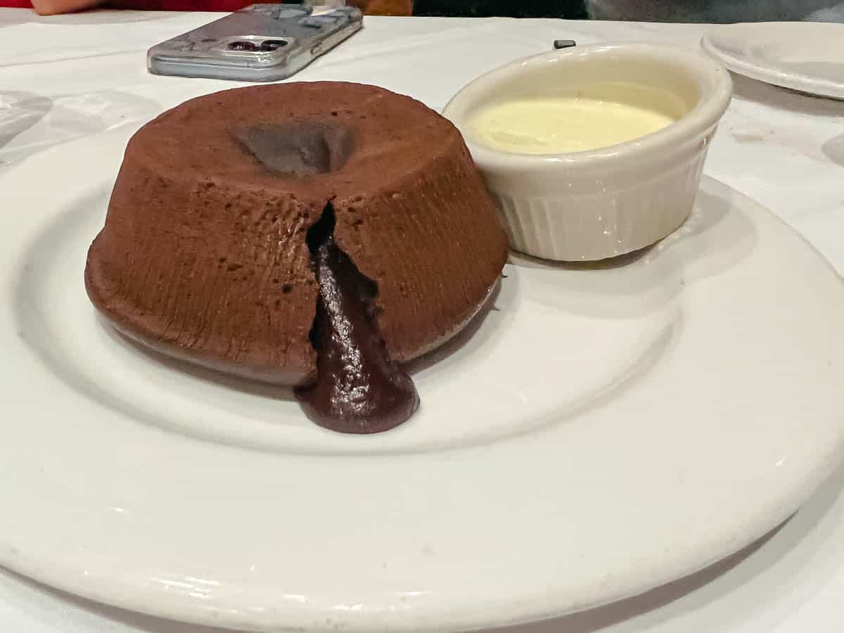 a molten chocolate cake from a signature dining location at Disney World 