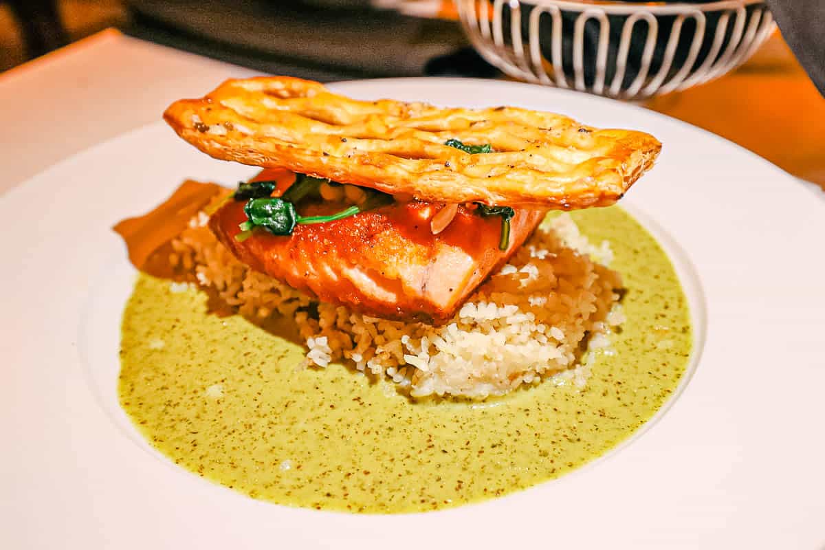 an entree of salmon from a signature dining restaurant at Disney World 