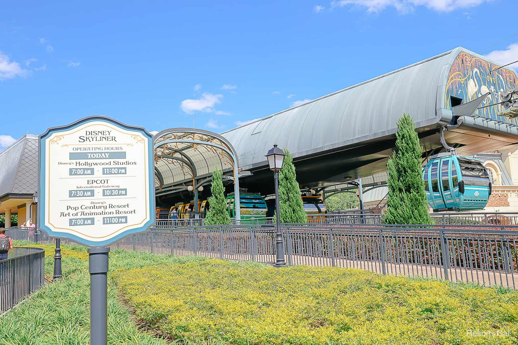 the posted hours for the Disney Skyliner at Epcot 