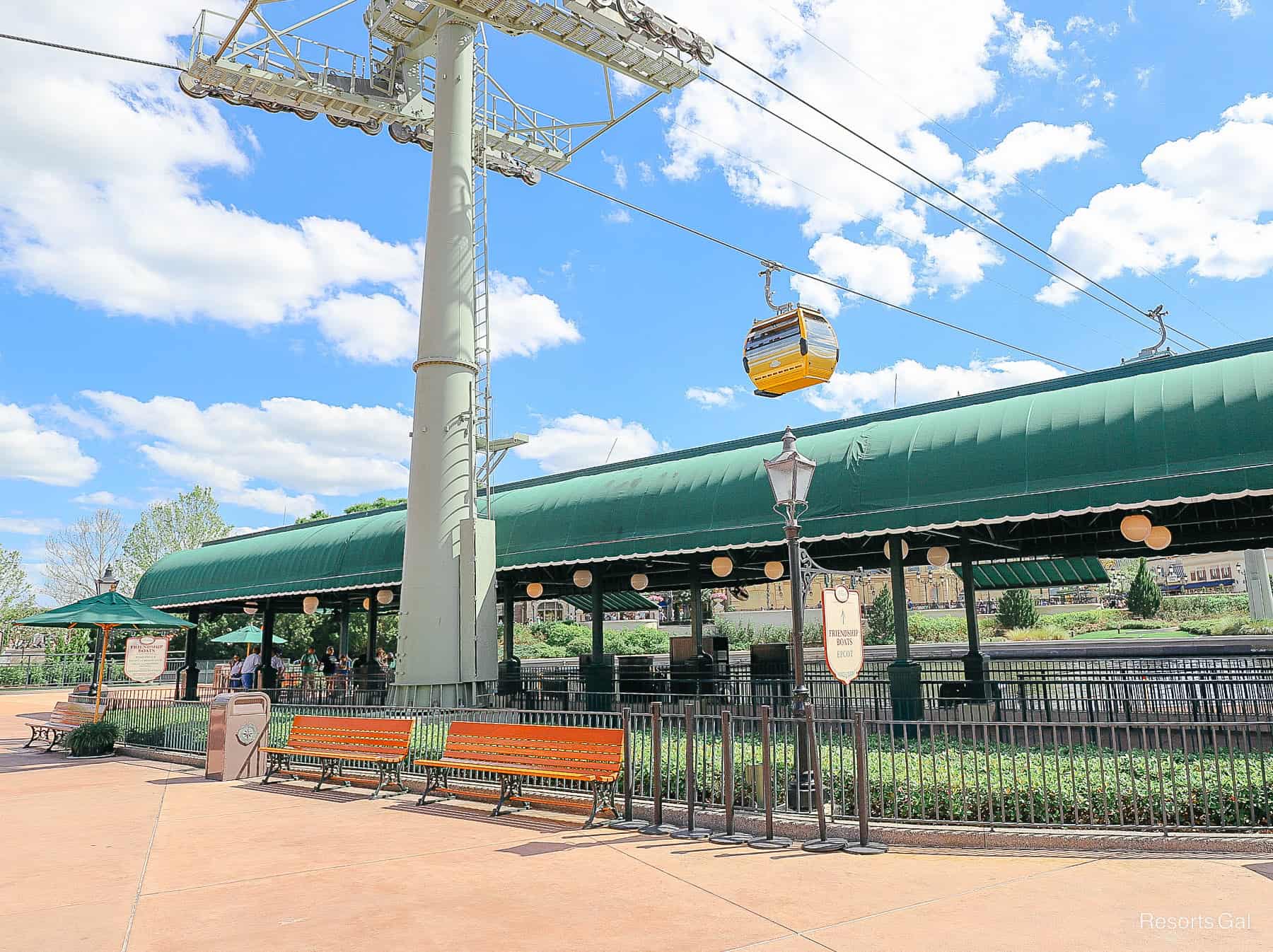 the Skyliner as it drops down over the FriendShips at Epcot 