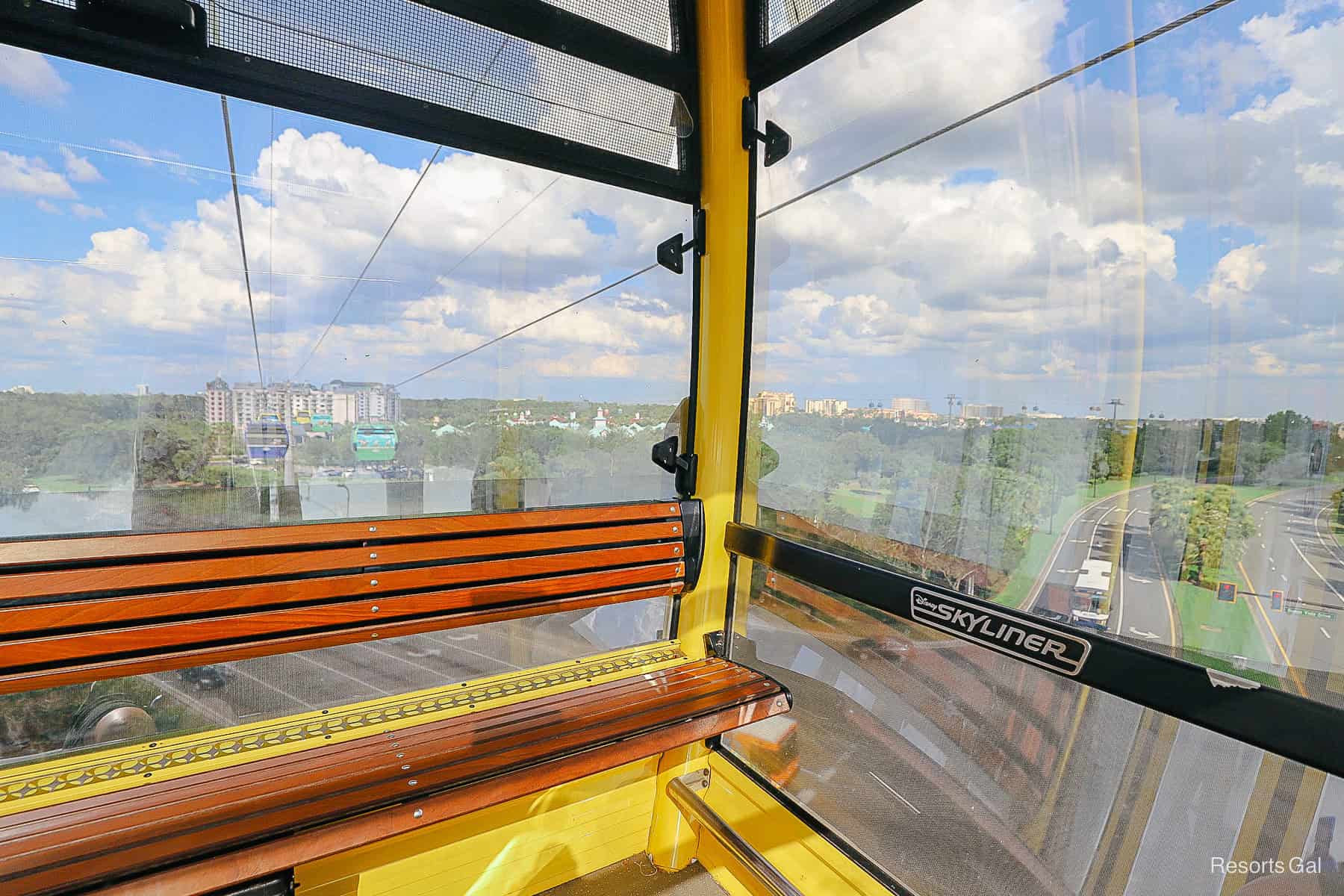 a Skyliner gondola traveling between Epcot and Disney's Hollywood Studios