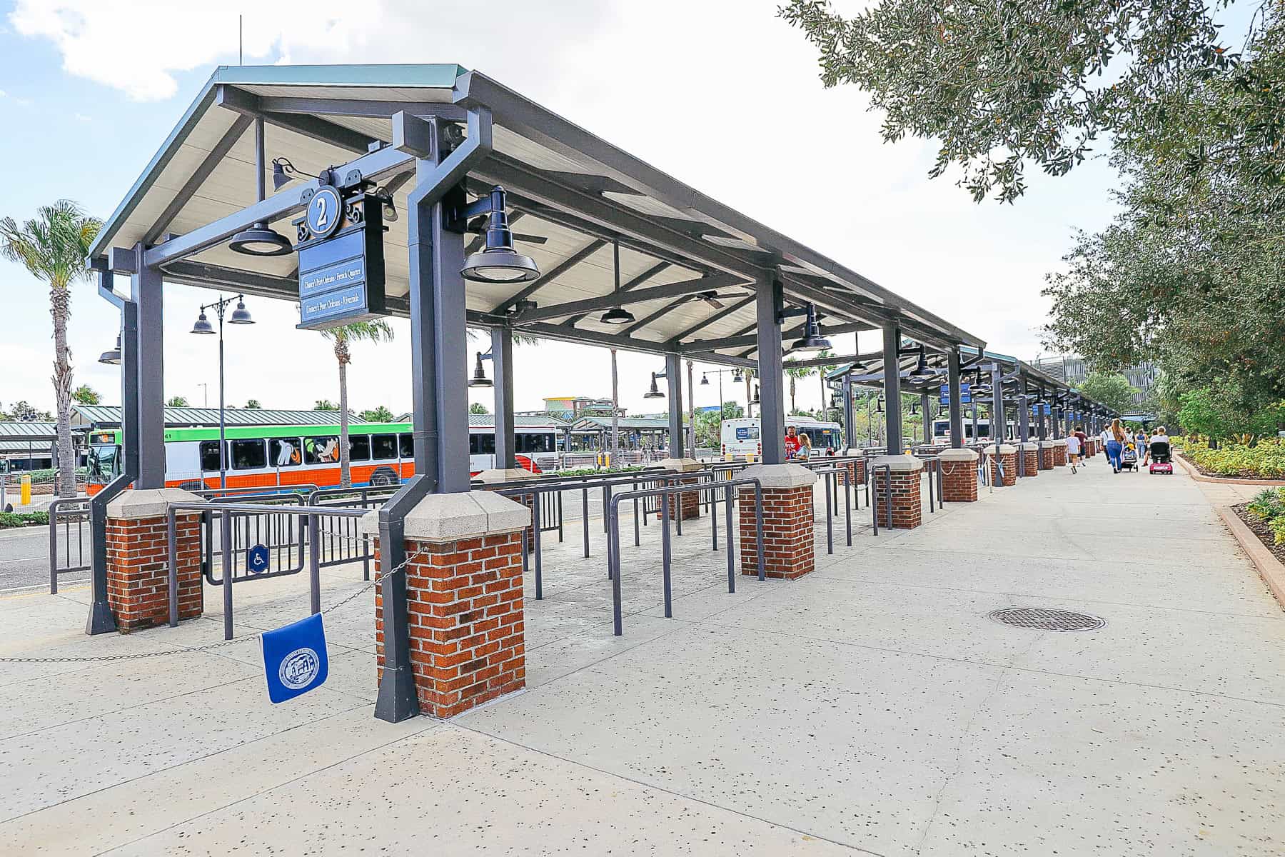 the bus stop for Port Orleans Riverside and French Quarter at Disney Springs 